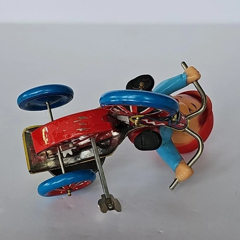 Vintage Tin Wind Up Toy Boy Riding Tricycle Late 50s Collectible‎ - Works - 1750
